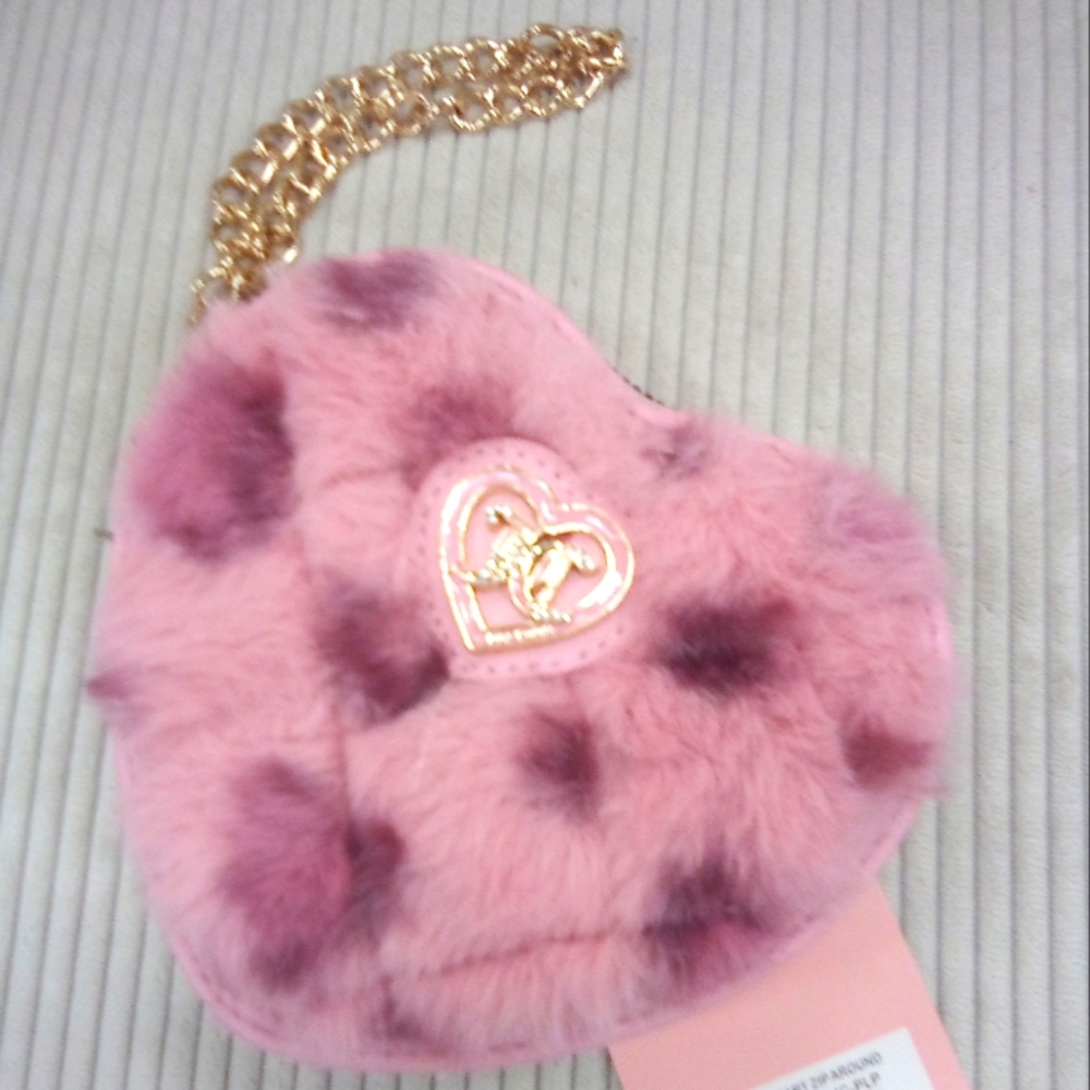 Juicy's Pink And Purple Fluffy Heart-shaped Coin Purse